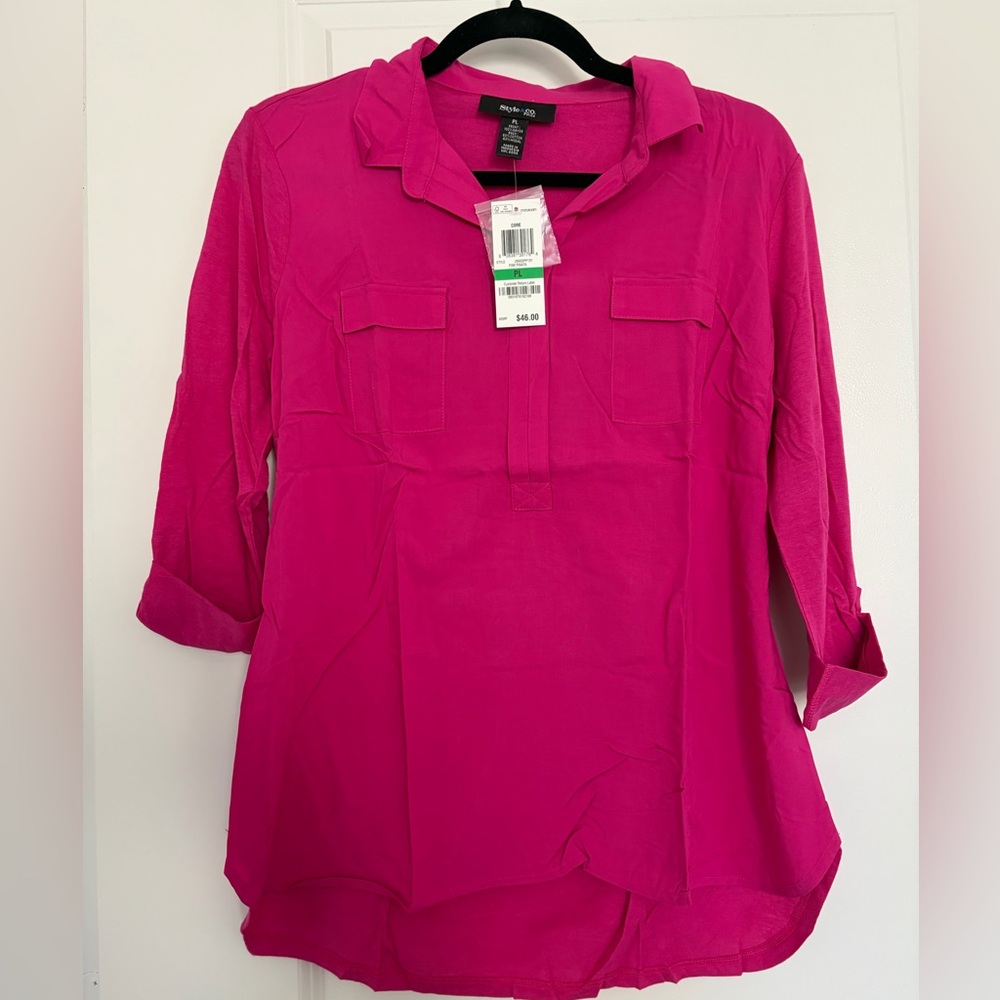 Macy's Fuchsia Mixed Material Blouse | petite large